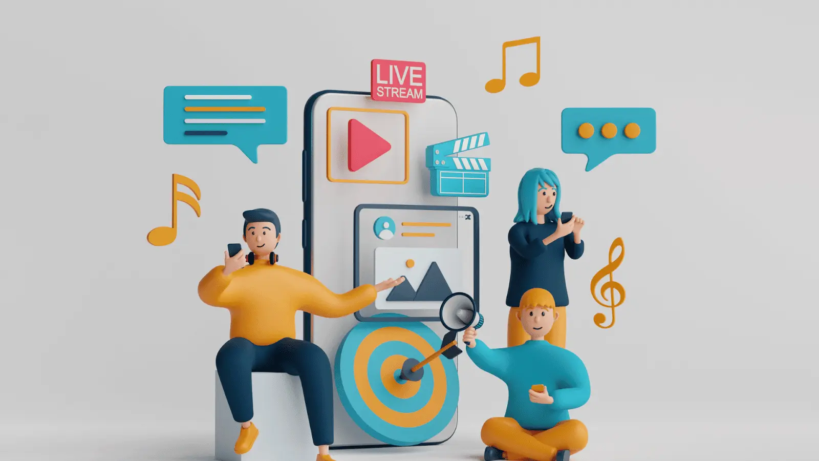 Une illustration 3D montrant un concept d'une création de contenu digital pour le marketing digital et publicitaire d'un vlog
